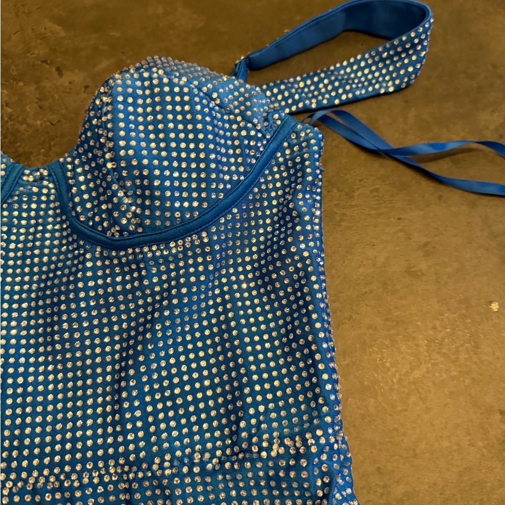 STACEES Elegant Blue Rhinestone Dress - Picture 4 of 13